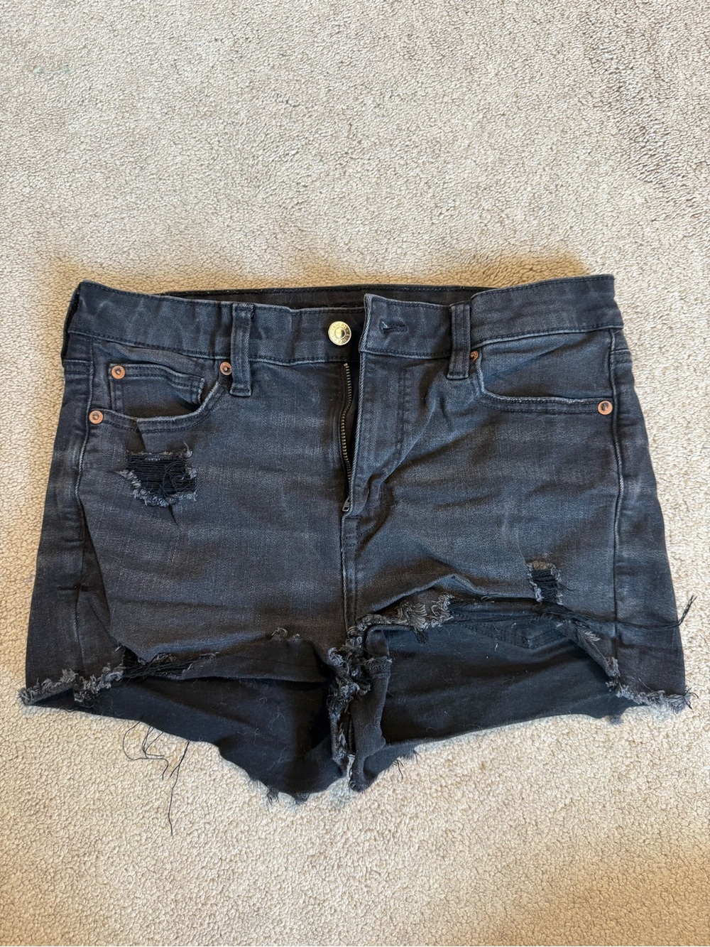 High-Rise Distressed Women's Denim Shorts - Black - High Rise Shortie